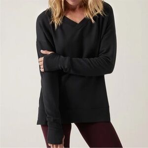 Athleta Long Sleeve Soft Coaster Luxe V-Neck Sweatshirt Black XXS
